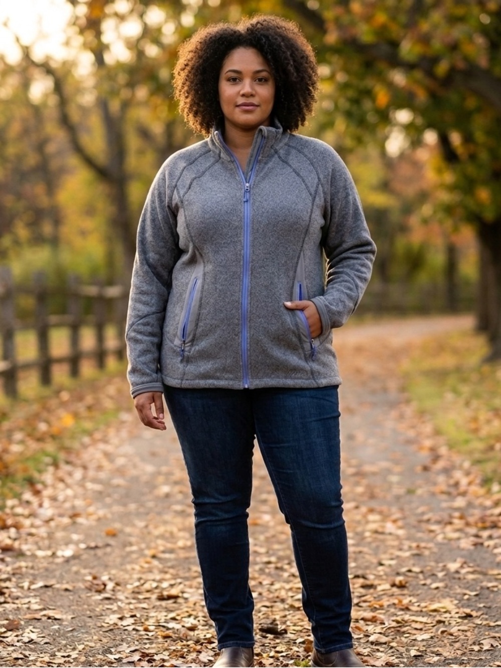 Women’s Cabela’s Gray Fleece Zip Jacket with Blue Trim, Size XL extra large